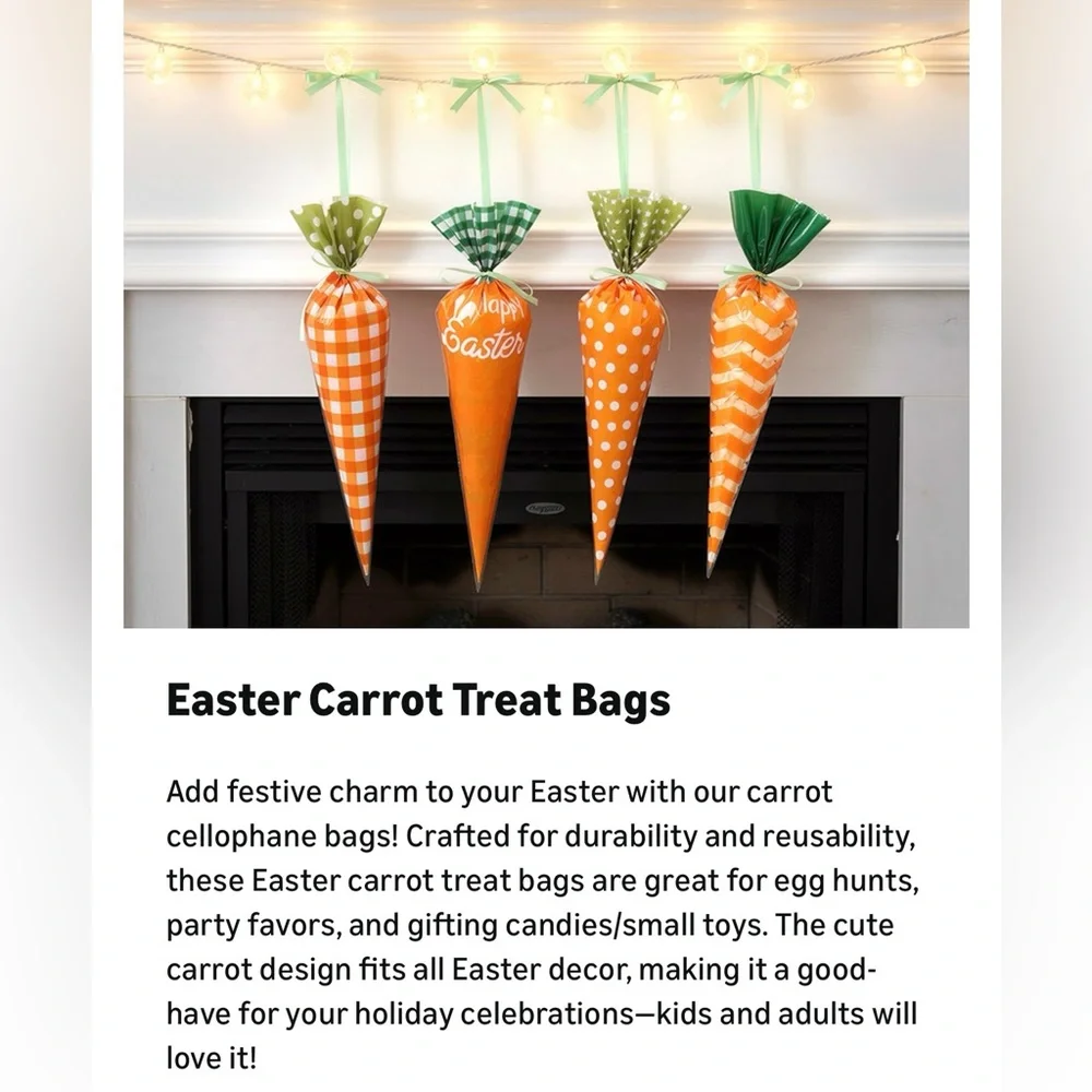 Easter Carrot Cone Party Favor Bags - Orange and Green